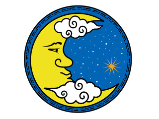 雲のかかった三日月の神秘的なアイコン:夜空・占い