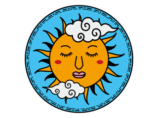 顔のある太陽の神秘的なアイコン：ヴィンテージ・占星術