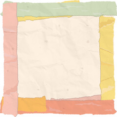 Crumpled Ransom Paper Textured Frame with Ripped Edge in Pastel Color Scheme Scrapbook