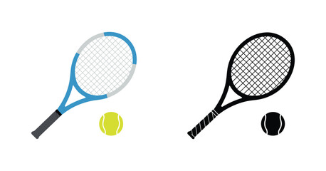 Tennis Racket Ball Icon, modern minimal tennis sport sign, racquet and ball silhouette illustration © Ayat 03