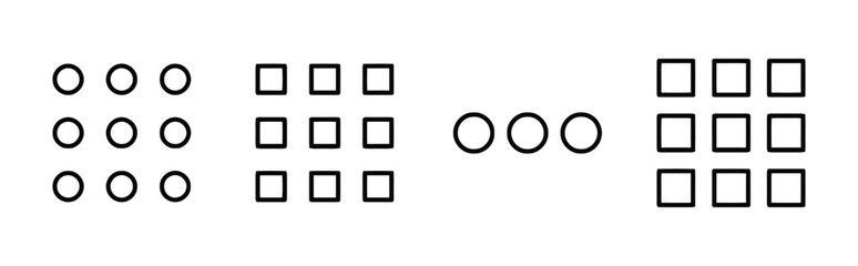 Array of nine circles, nine squares, three circles, and nine squares