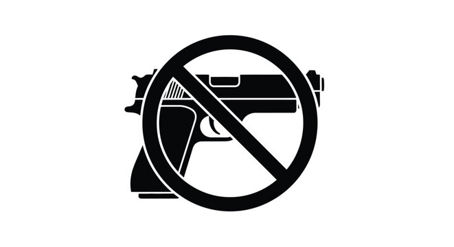No guns allowed A black and white prohibition symbol featuring a handgun