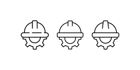 Fototapeta premium Construction helmet and gear symbol line art icon set for industry