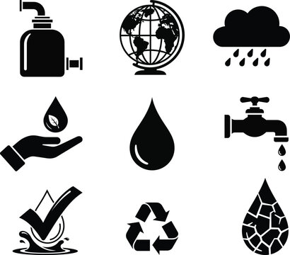 World Water Day Icon Set &ndash; Water Conservation, Recycling and Climate Awareness Vector Collection