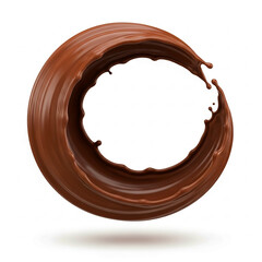 Chocolate splash ring isolated on white background, glossy cocoa swirl frame with copy space for dessert branding design featuring circle, border, liquid with dripping and sweet elements for