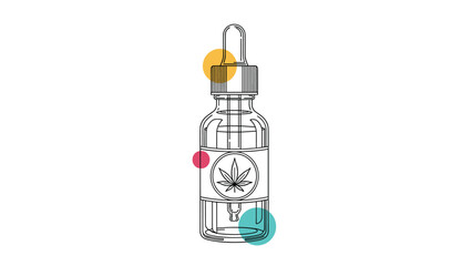 Medical dropper bottle for hemp oil or cbd treatment featuring colorful accent circles and a clear plant leaf icon.