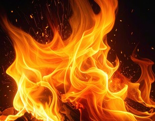 Fototapeta premium Intense Flames and Glowing Sparks in a Dark Background