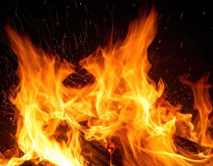 Fototapeta premium Vibrant Flames Dancing in the Night with Sparks and Embers