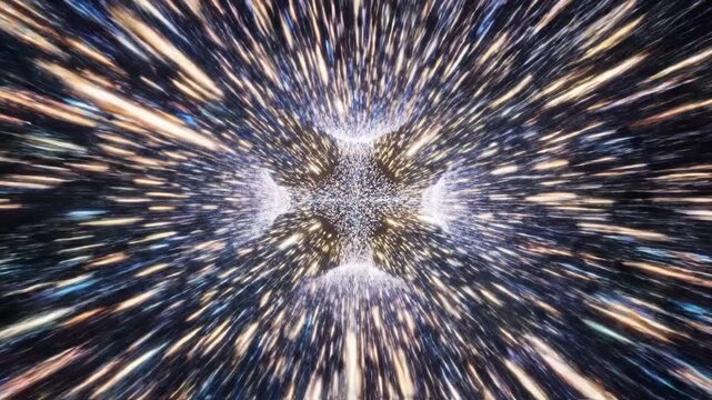 Rapidly moving colorful data streams traveling through a luminous abstract fiber optic light tunnel forming a high-speed communication backbone flow, background, loop