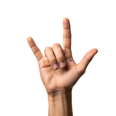 Hands showing &ldquo;I love you&rdquo; sign isolated on white background symbolizing love