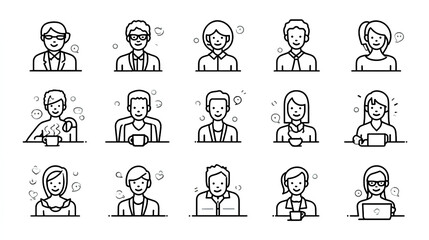 Fototapeta premium Human Interaction web icons in line style. People, communication, chat, relationships, meeting, group, friends. Editable stroke. Vector illustration. Stock Vector