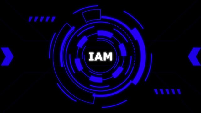 Digital identity concept with glowing blue neon I AM text in futuristic circular motion.