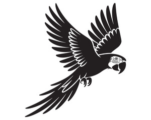 Obraz premium Graceful flying parrot silhouette with detailed feather patterns isolated on transparent background