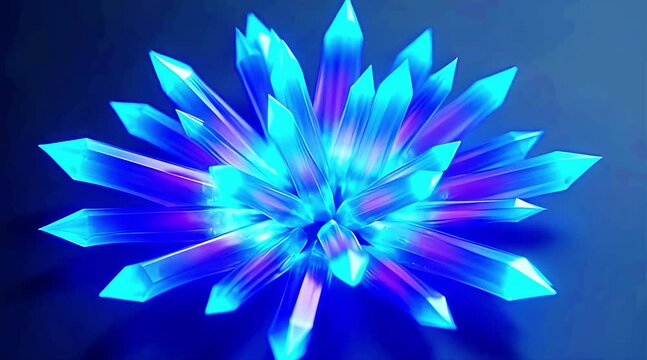 Dynamic animation of a vibrant blue and purple glowing crystal formation expanding against a dark background, showcasing growth and luminous energy.
