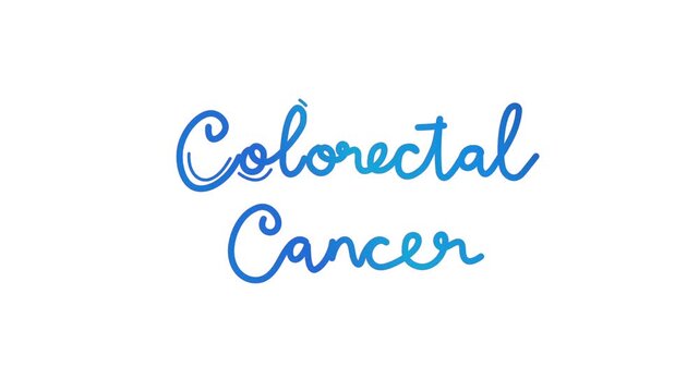 colorectal cancer text word One line continuous animated typography intro outro animation video, hand drawn calligraphy monoline lettering vintage single line handwriting blue type on white backdrop b