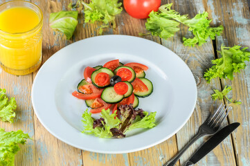 Fresh Cucumber and Tomato Salad with Orange Juice