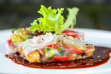 Fresh Spring Rolls with Vegetables and Sesame Seeds