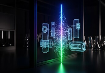 Visualizing advanced digital intelligence shaping future product innovation within a dynamic development laboratory, evolution, Artificial intelligence, futuristic