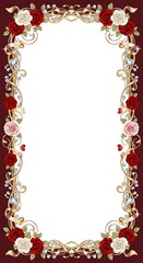 Elegant floral border frame with roses and vines on maroon background illustration