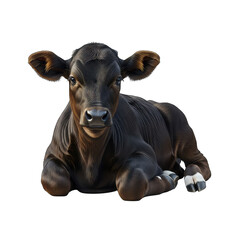 Young Black Calf Lying Down, Clean Background Removal