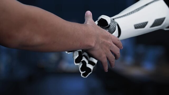 A concept of cybersecurity showcasing a human hand and a robotic hand interacting with a digital map of the world, highlighting the importance of data protection. Synapse