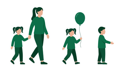Flat design illustration of family, children, and a balloon on white background © StockStudio