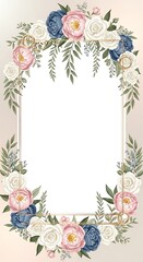 Vibrant Floral Frame with Roses and Leaves on Beige Background for Illustration