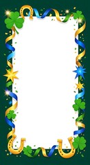 St. Patrick's Day themed border with shamrocks, horseshoes, and ribbons on green background for celebration