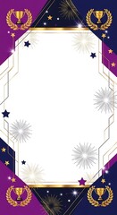 Vibrant purple and gold award certificate background with fireworks and stars