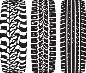 Three different tread patterns on vehicle tires