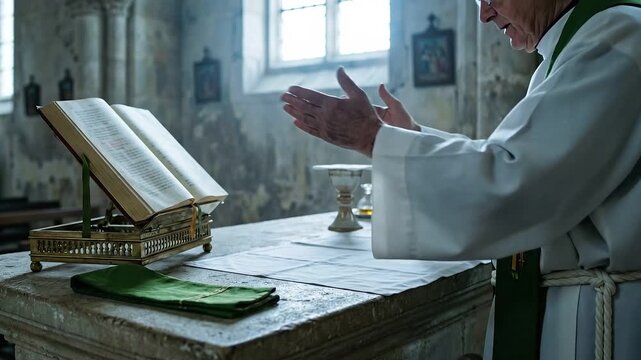 Sacristan Arranging Altar for Mass