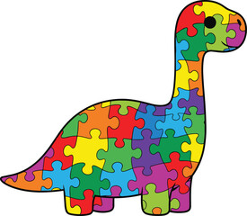 Naklejka premium Autism Awareness Puzzle Dinosaur Colorful Vector