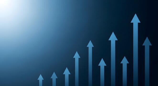 Business Growth Concept with Upward Arrows on Blue Gradient Background