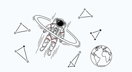 Astronaut floating in space with constellations and Earth illustration © Safa_Sekar Madina'h