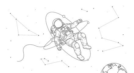 Astronaut Floating in Space with Constellations and Earth © Safa_Sekar Madina'h