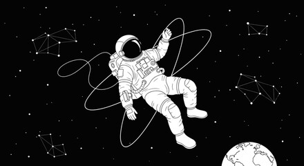 Astronaut Floating in Space with Constellations and Earth © Safa_Sekar Madina'h