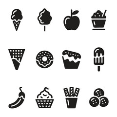 Assortment of tasty food and snack icons with pizza burgers and drinks
