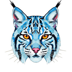 Artistic Lynx Head Portrait with Blue and Black Accents