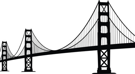 Fototapeta premium Suspension Bridge Silhouette Illustration, Famous Landmark Style Structure Isolated on White Background Architectural Vector Design