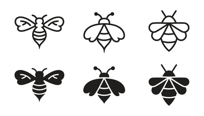 Bee insect outline and solid icons set isolated on white background honeybee bumblebee symbols © MuslimaHijabimodes