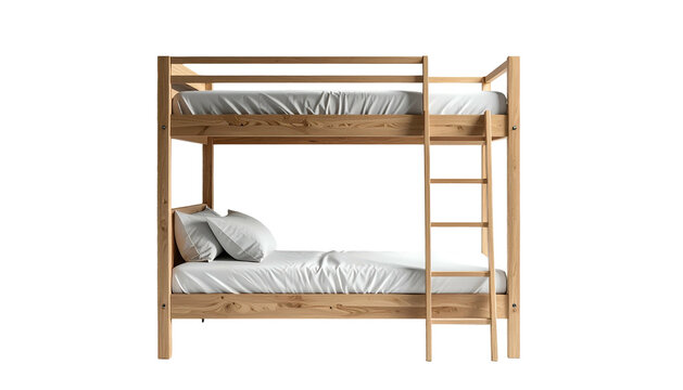 Wooden Bunk Bed with Ladder and Mattress.