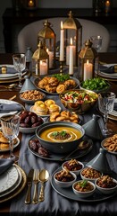 Fototapeta premium Luxurious Dinner Table Setting with Fine Dining.
