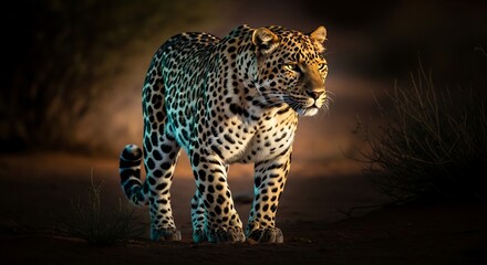 Obraz premium Majestic Leopard Standing in Dark Forest.