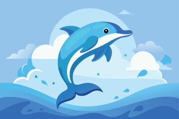 Obraz premium A cartoon dolphin jumping out of the ocean waves