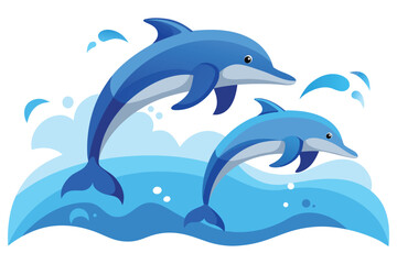 Fototapeta premium Two playful dolphins jumping out of the ocean waves