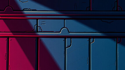 Stylized Sci-Fi Metal Wall Texture with Red Dramatic Lighting, Mechanical Panel Details and Hand-Painted Rivets for Futuristic Space Station Interior