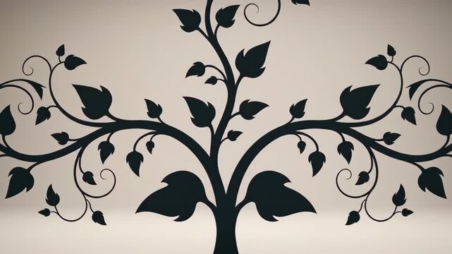 Rhythmic minimalist animation of stylized botanical vine silhouettes and curved shapes expanding and contracting on a neutral studio background decorative, motion graphics, simple design