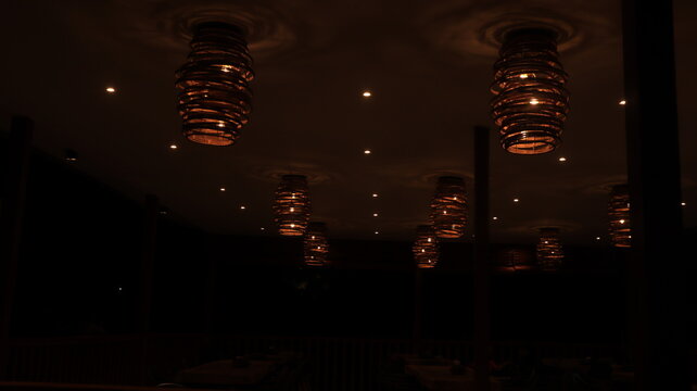 Colorful decorative lights in the cafe
