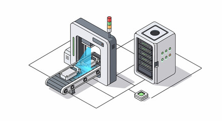 Automated Manufacturing Process with Conveyor Belt and Control Panel