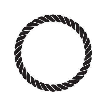 Black circular rope frame vector illustration, minimalist nautical cord border design isolated on white background for marine branding, logos, and maritime themed decorative projects.